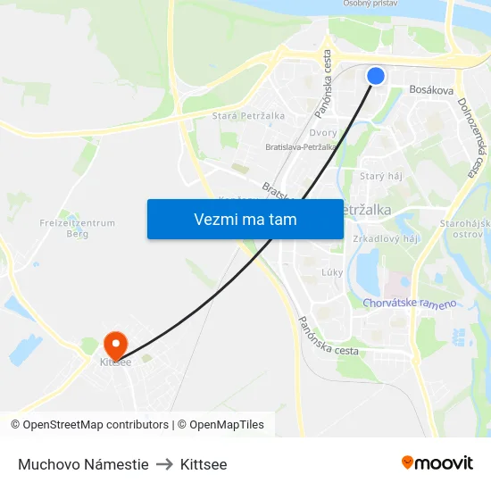 Muchovo Námestie to Kittsee map