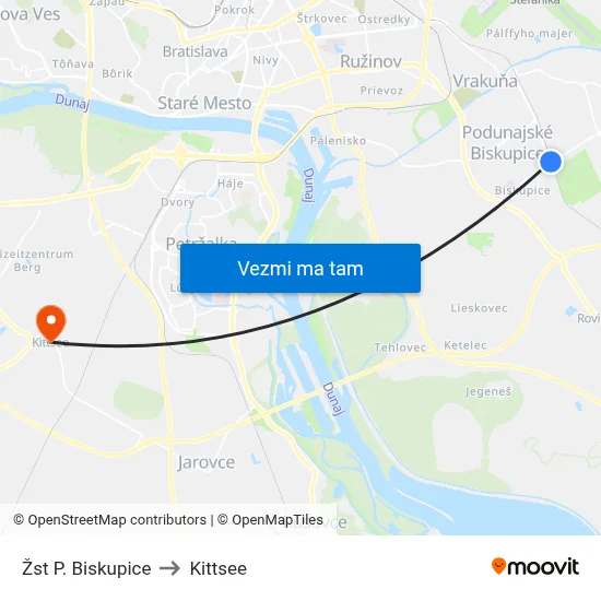 Žst P. Biskupice to Kittsee map