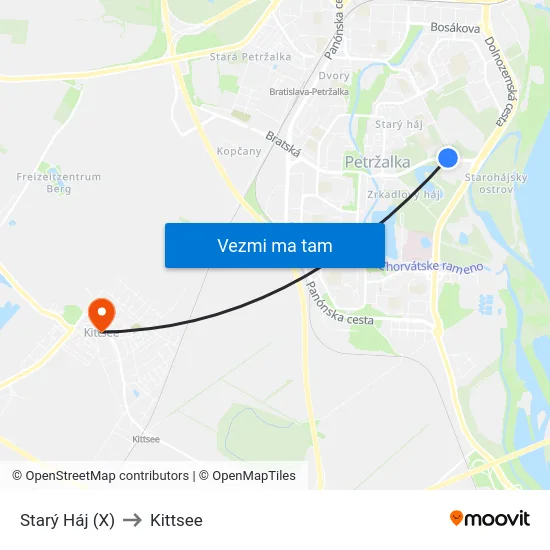 Starý Háj (X) to Kittsee map
