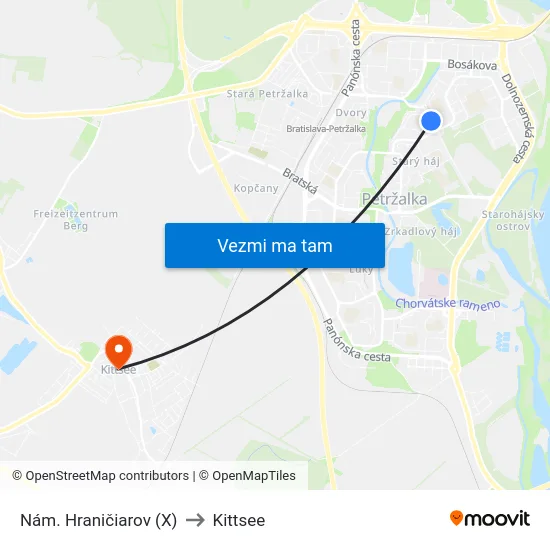 Nám. Hraničiarov (X) to Kittsee map
