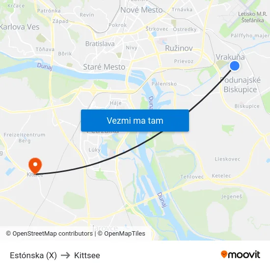 Estónska (X) to Kittsee map