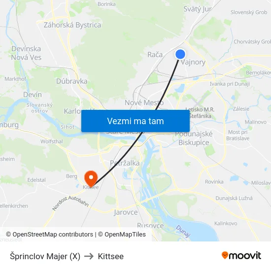 Šprinclov Majer (X) to Kittsee map