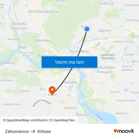 Záhumenice to Kittsee map