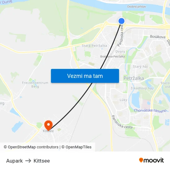 Aupark to Kittsee map