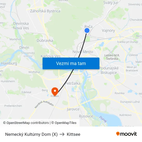 Nemecký Kultúrny Dom (X) to Kittsee map