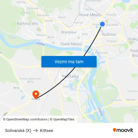Solivarská (X) to Kittsee map