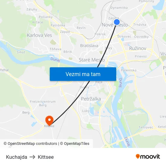 Kuchajda to Kittsee map
