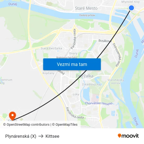 Plynárenská (X) to Kittsee map