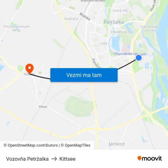 Vozovňa Petržalka to Kittsee map