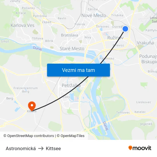 Astronomická to Kittsee map