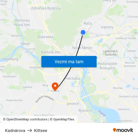 Kadnárova to Kittsee map