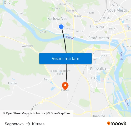 Segnerova to Kittsee map