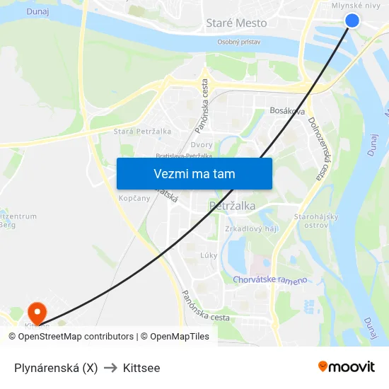 Plynárenská (X) to Kittsee map