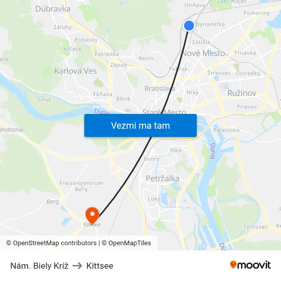 Nám. Biely Kríž to Kittsee map