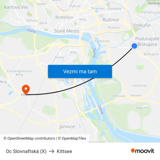 Oc Slovnaftská (X) to Kittsee map