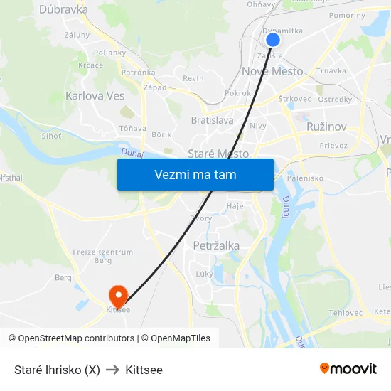 Staré Ihrisko (X) to Kittsee map