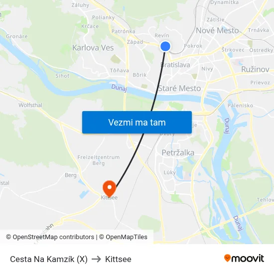 Cesta Na Kamzík (X) to Kittsee map