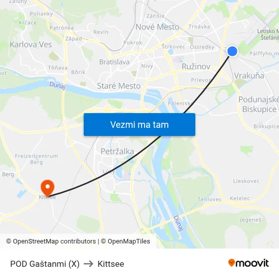 POD Gaštanmi (X) to Kittsee map
