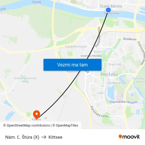 Nám. Ľ. Štúra (X) to Kittsee map