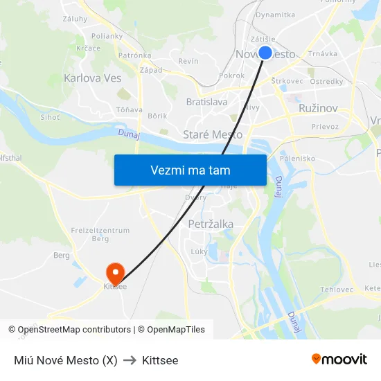 Miú Nové Mesto (X) to Kittsee map