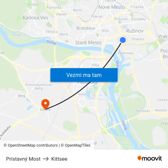 Prístavný Most to Kittsee map