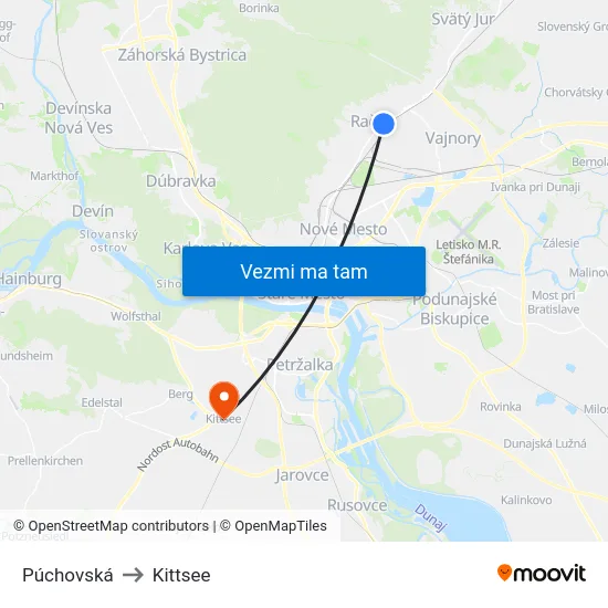 Púchovská to Kittsee map