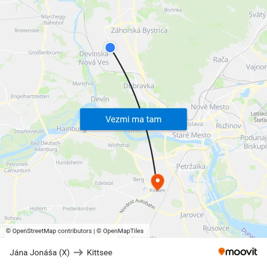 Jána Jonáša (X) to Kittsee map