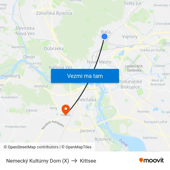 Nemecký Kultúrny Dom (X) to Kittsee map