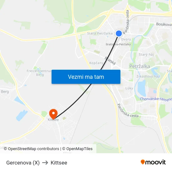 Gercenova (X) to Kittsee map