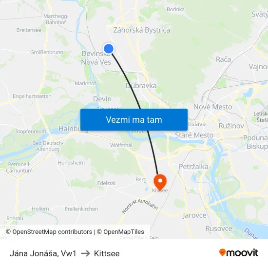 Jána Jonáša, Vw1 to Kittsee map