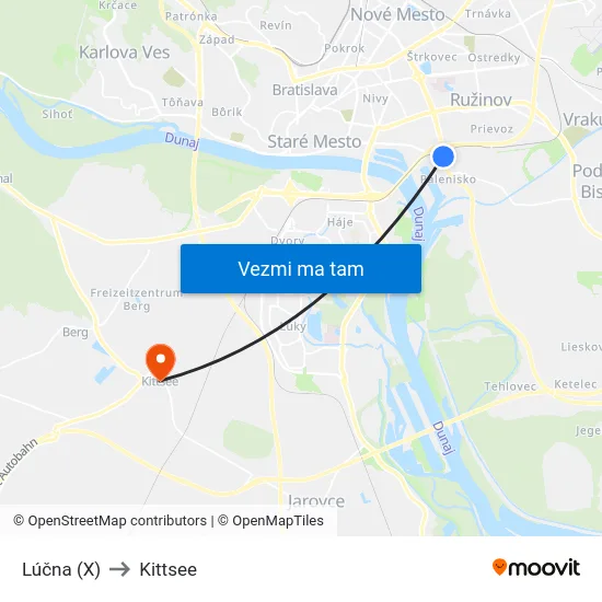 Lúčna (X) to Kittsee map