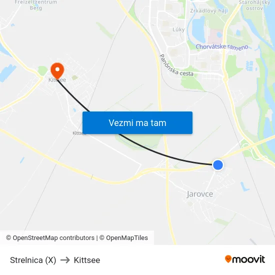 Strelnica (X) to Kittsee map