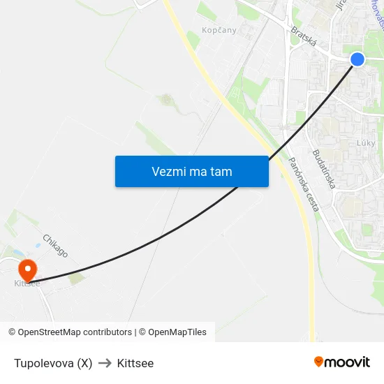 Tupolevova (X) to Kittsee map