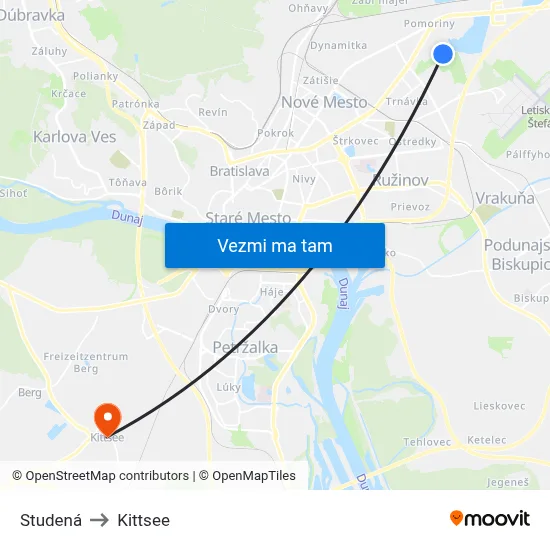 Studená to Kittsee map