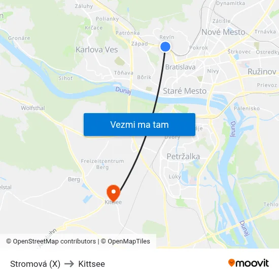 Stromová (X) to Kittsee map