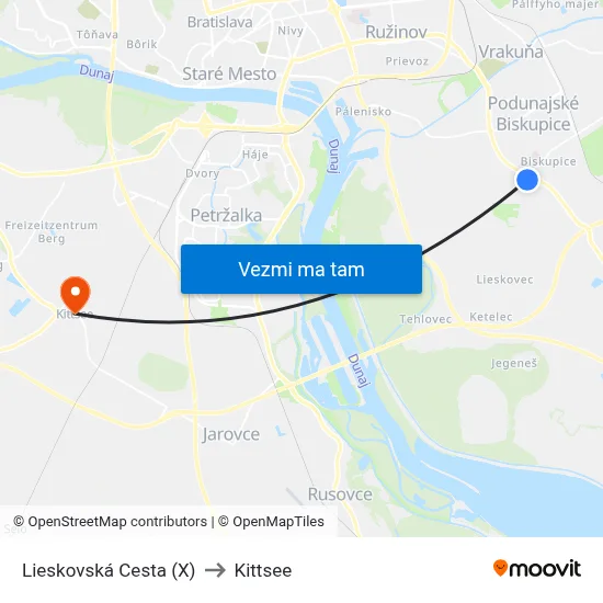 Lieskovská Cesta (X) to Kittsee map