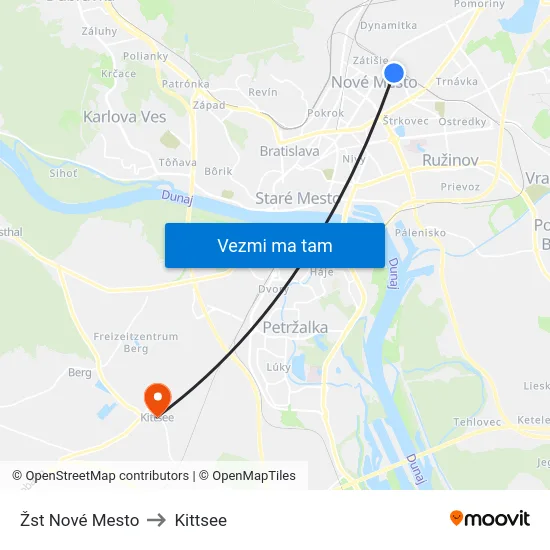 Žst Nové Mesto to Kittsee map