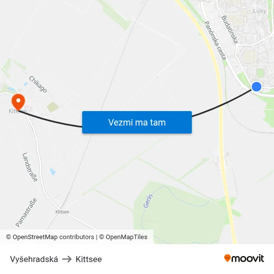 Vyšehradská to Kittsee map