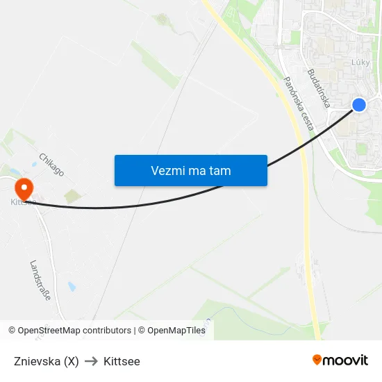 Znievska (X) to Kittsee map