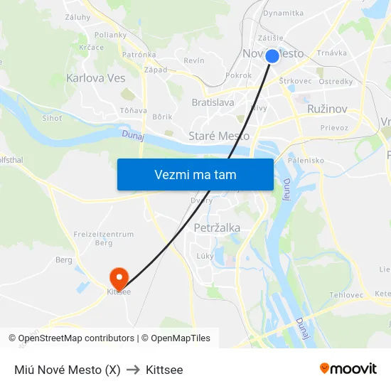 Miú Nové Mesto (X) to Kittsee map