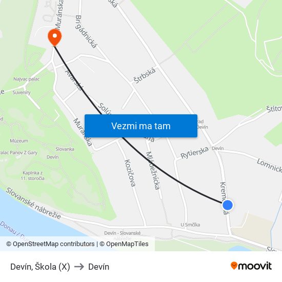 Devín, Škola (X) to Devín map