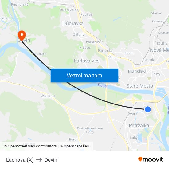 Lachova (X) to Devín map
