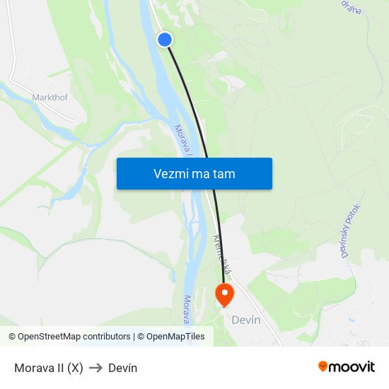Morava II (X) to Devín map