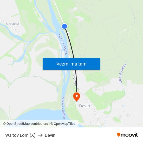 Waitov Lom (X) to Devín map