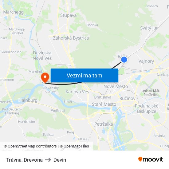 Trávna, Drevona to Devín map