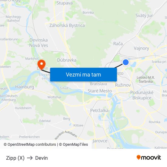 Zipp (X) to Devín map