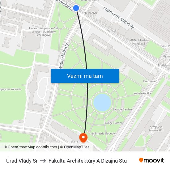 Úrad Vlády Sr to Fakulta Architektúry A Dizajnu Stu map