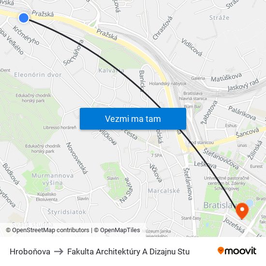 Hroboňova to Fakulta Architektúry A Dizajnu Stu map