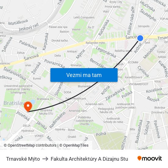 Trnavské Mýto to Fakulta Architektúry A Dizajnu Stu map