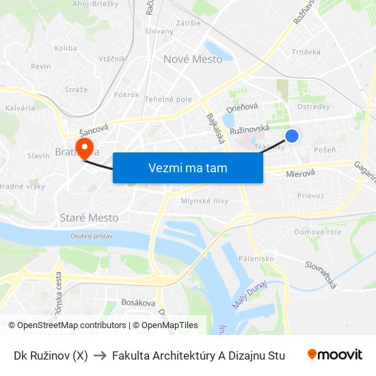 Dk Ružinov (X) to Fakulta Architektúry A Dizajnu Stu map